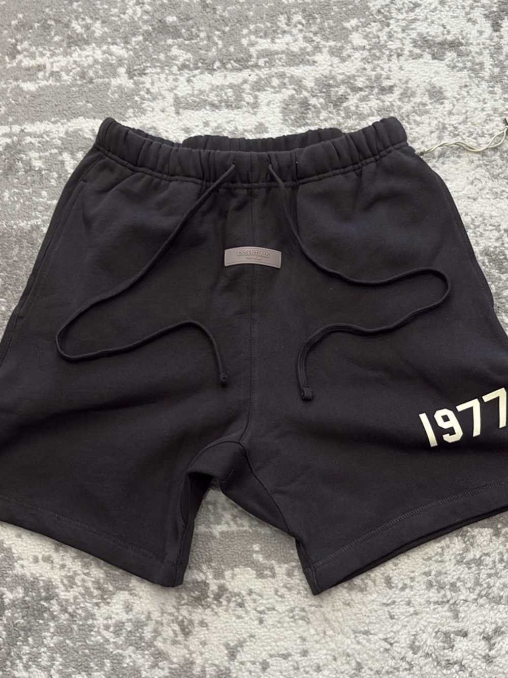 Essentials Black Athletic Shorts with 1977 Accent